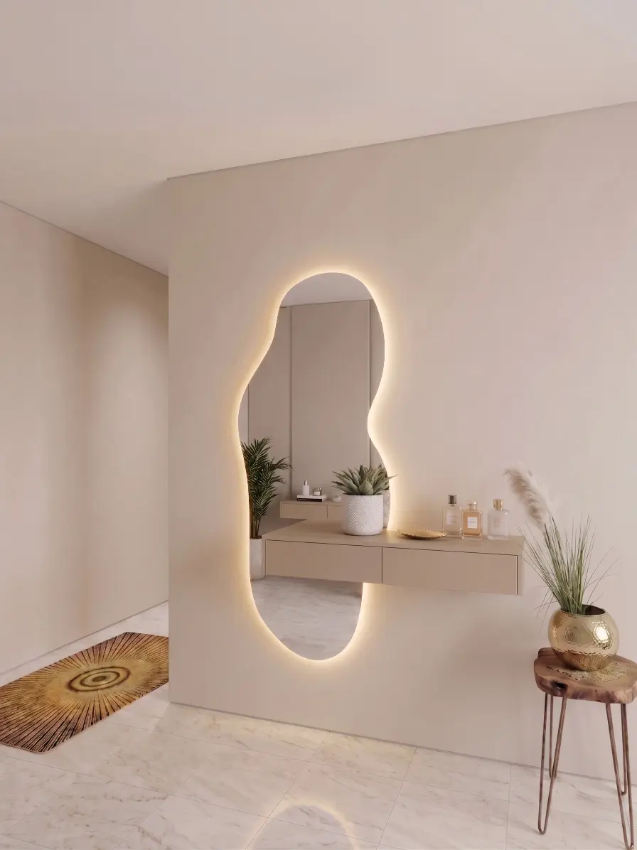 מראת ליאנה עם שידה חלקה בצבע סהרה