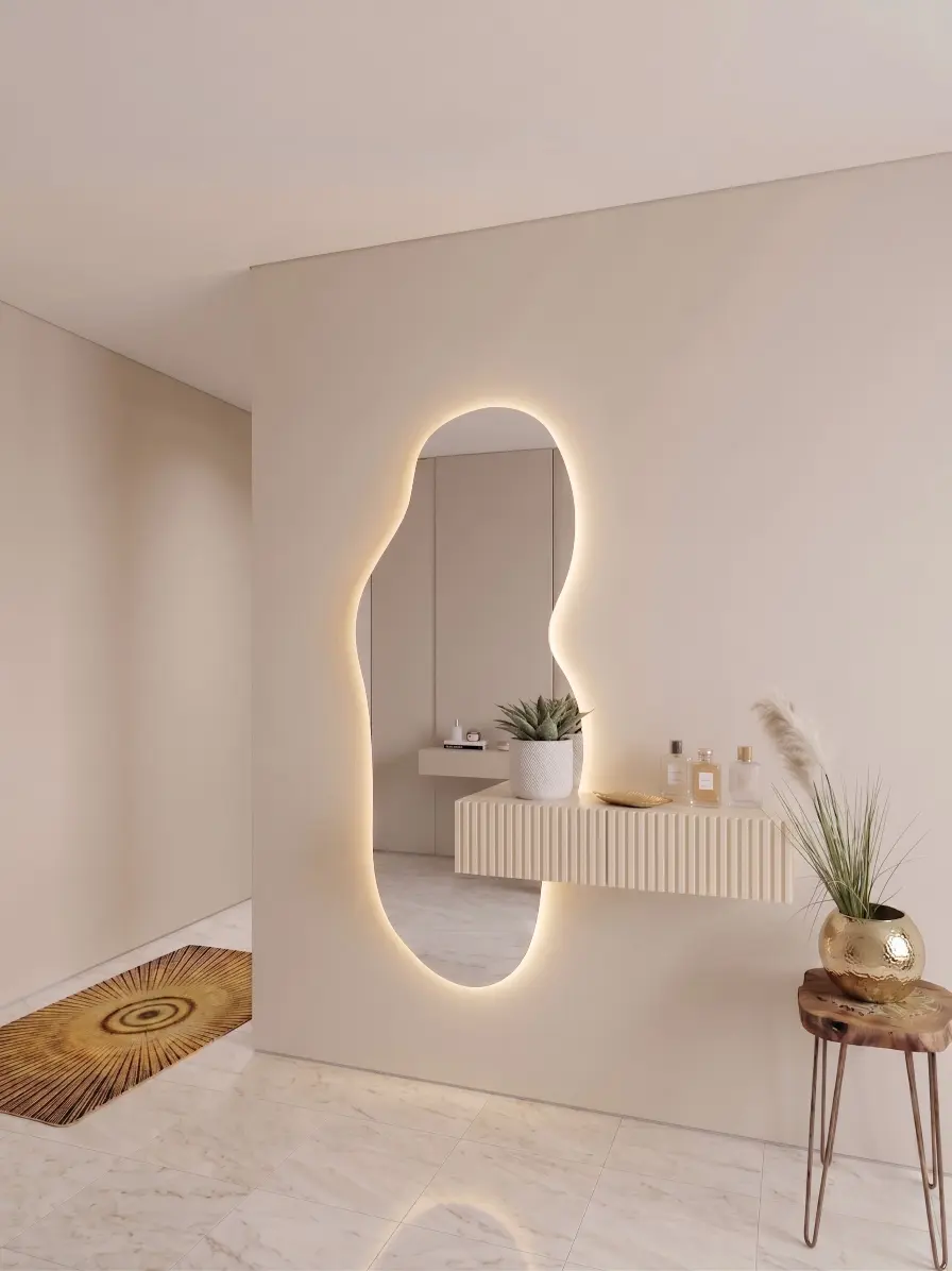 מראת ליאנה עם שידה עם פסים בצבע קרם