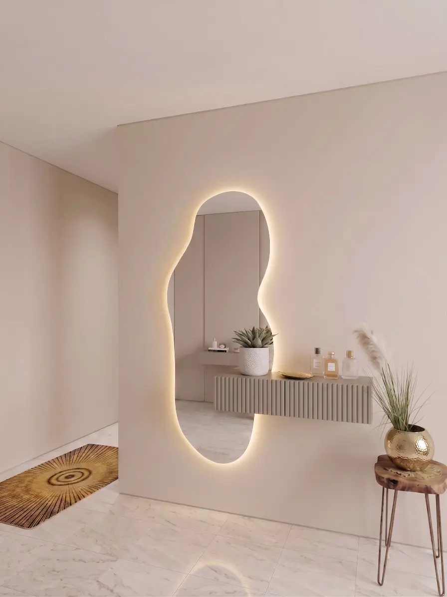 מראת ליאנה עם שידה עם פסים בצבע סהרה