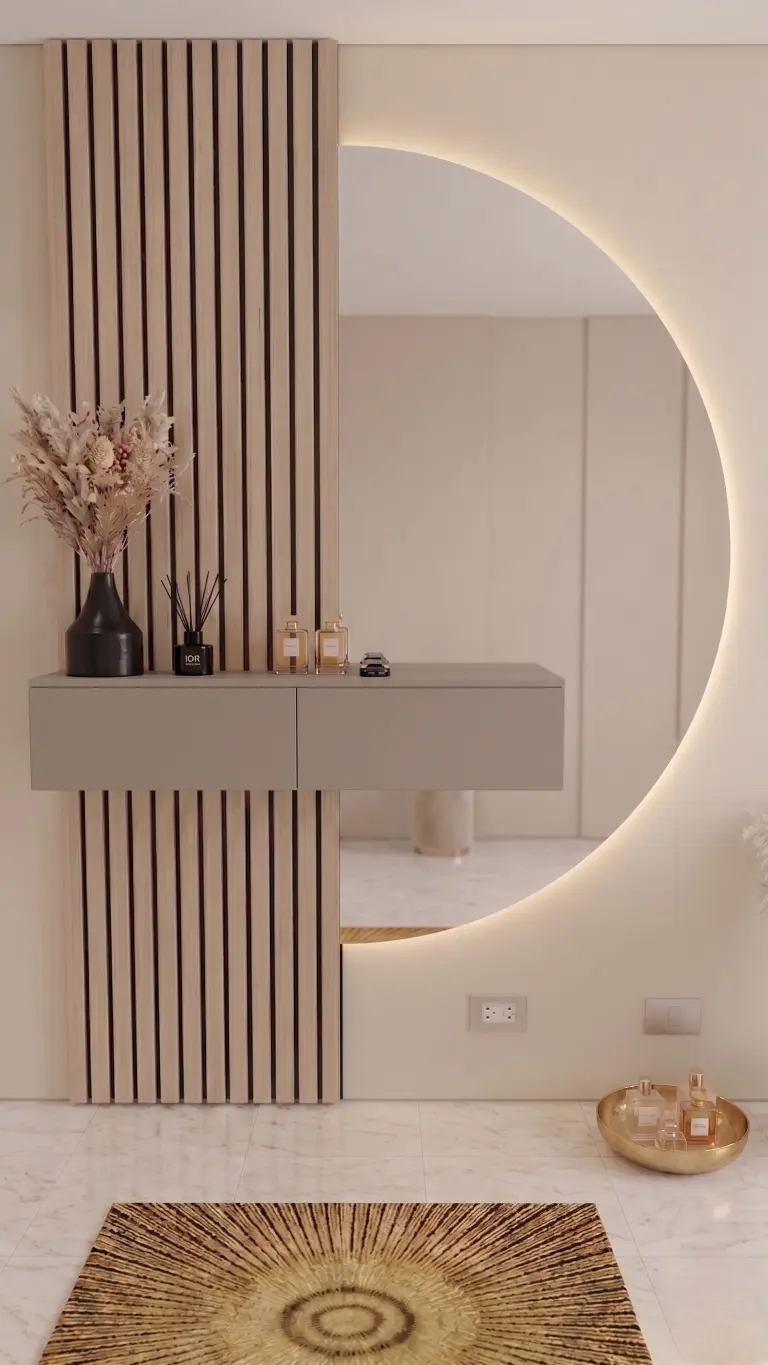 מראת ירח עם שידה חלקה בצבע סהרה