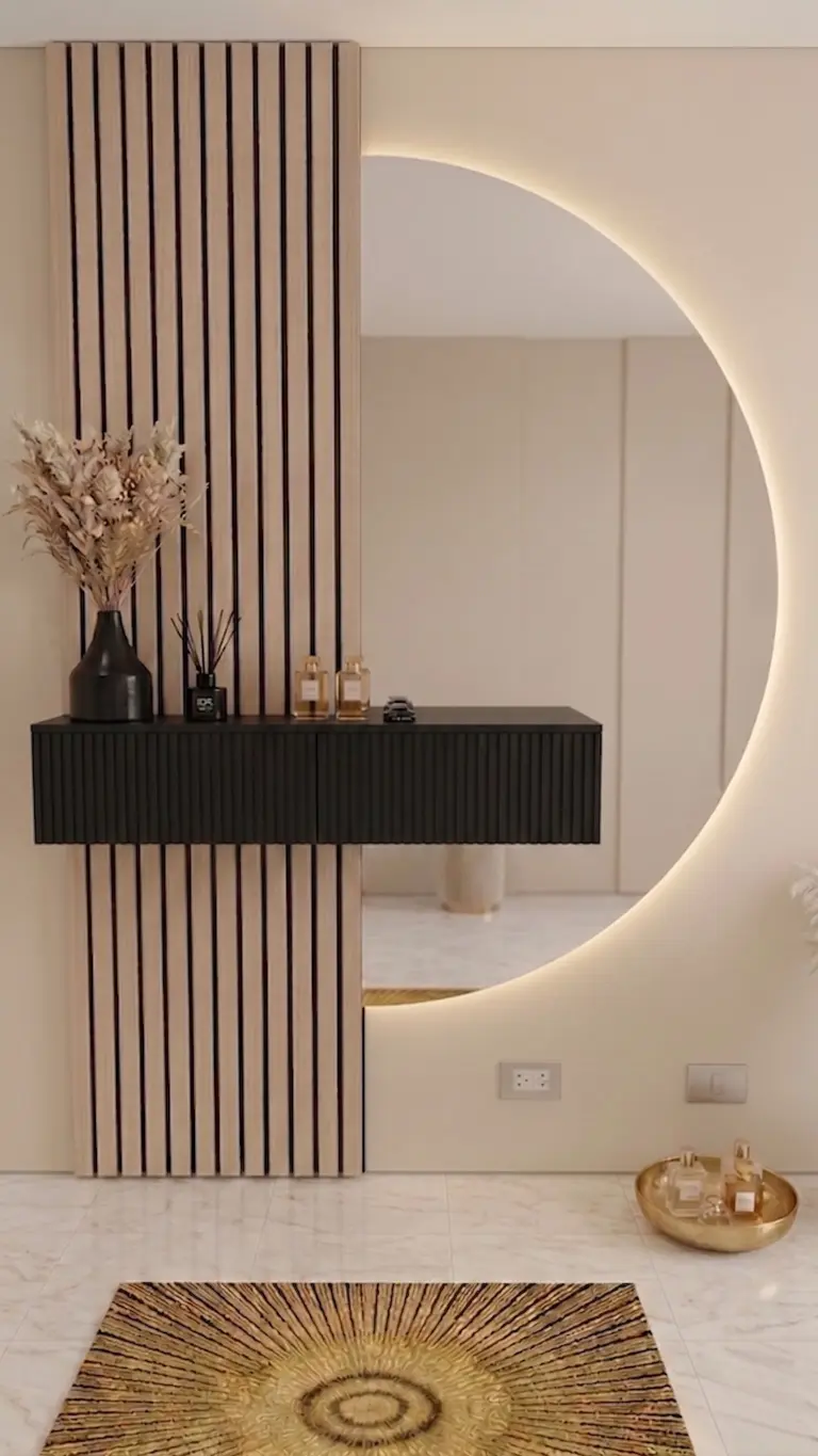 מראת ירח עם שידה עם פסים בצבע שחור