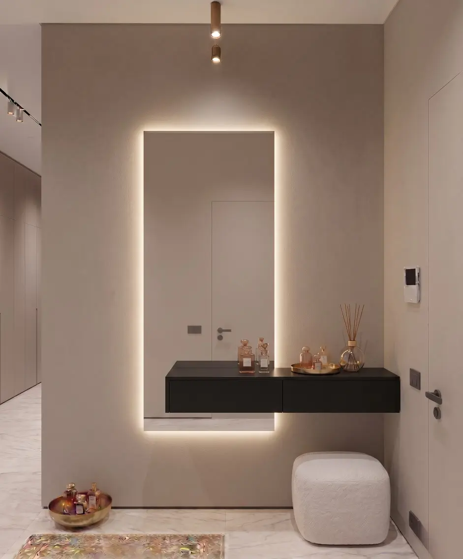 מראת סהר עם שידה חלקה בצבע שחור