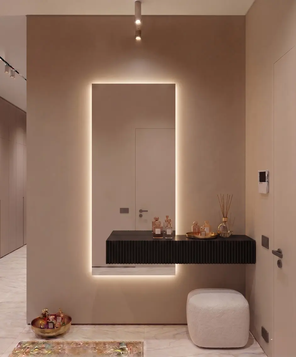 מראת סהר עם שידה עם פסים בצבע שחור