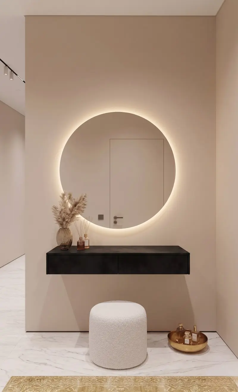 מראת סביון עם שידה חלקה בצבע שחור