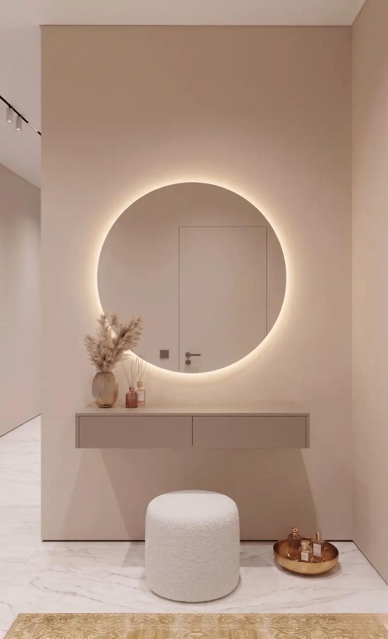 מראת סביון עם שידה חלקה בצבע סהרה