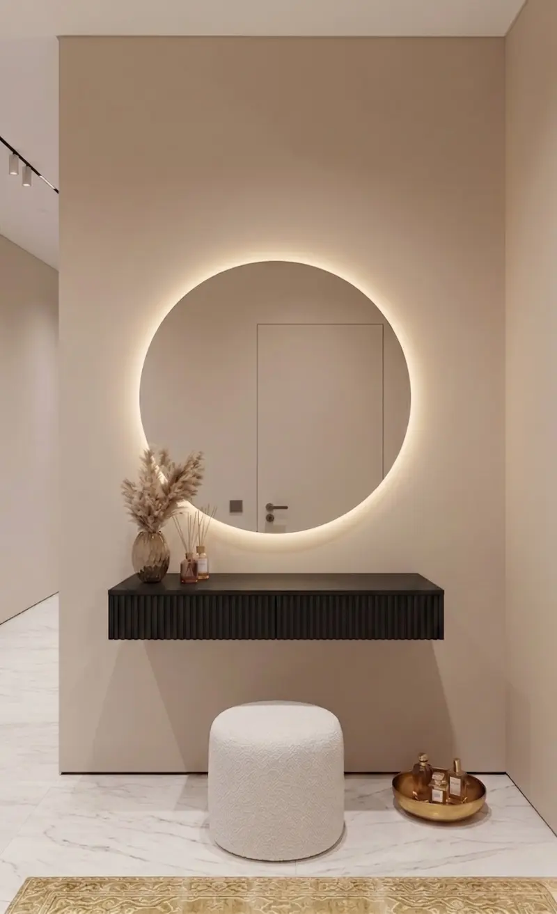 מראת סביון עם שידה עם פסים בצבע שחור