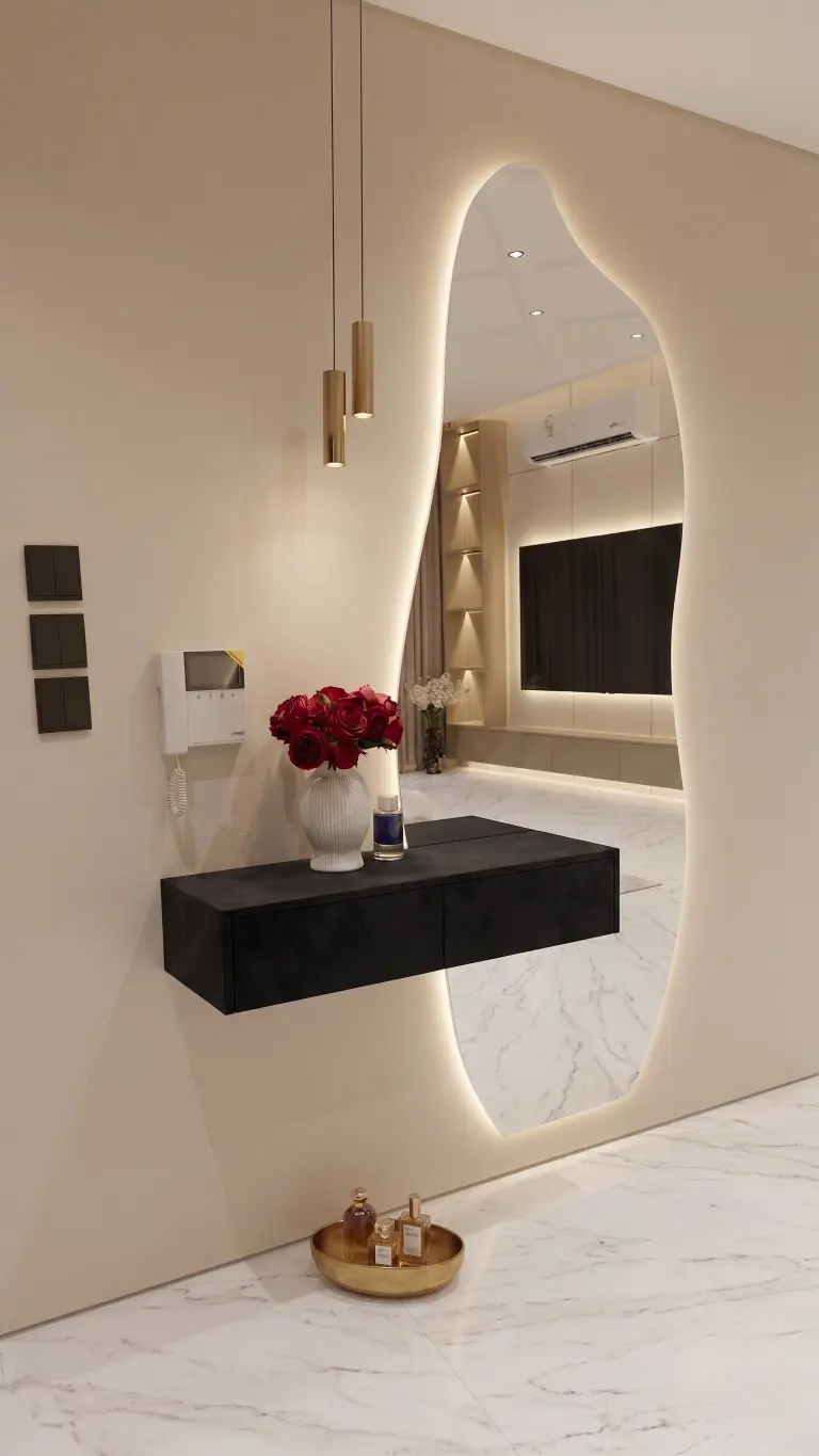 מראת סיוון עם שידה חלקה בצבע שחור