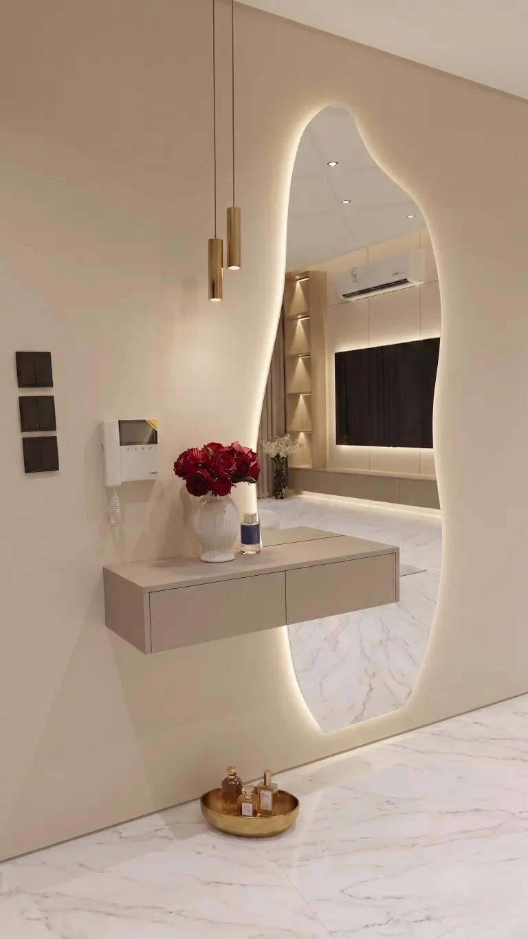 מראת סיוון עם שידה חלקה בצבע סהרה